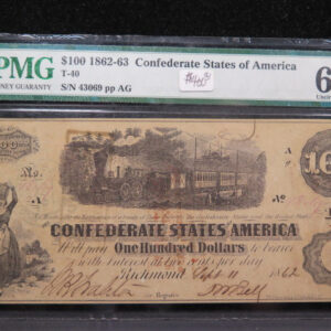 1862-63 $100 C.S.A. Note, Civil War Era Currency. PMG UNC-62. Store Sale #04879