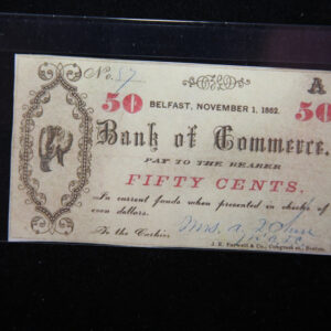 1862 Bank of Commerce, Mass, Obsolete Currency, Store Sale 093062