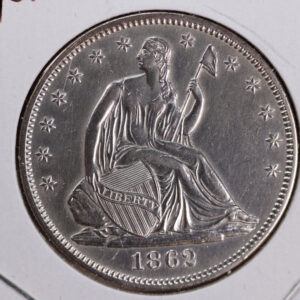 1862 Liberty Seated Half Dollar, Affordable Circulated Coin. Store Sale #23080944