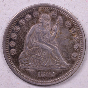 1862 Seated Liberty Quarter, About Uncirculated Coin., Store#1115