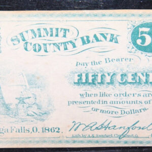 1862 Summit County Bank, Ohio, Obsolete Currency, Store Sale 093075