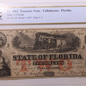 1863 $2., State of Florida., Tallahassee., PCGS VF-20., STORE #GFL001