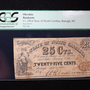 1863 25 Cent., State of North Carolina., Raleigh., PCGS VF-25., Store #GNC025