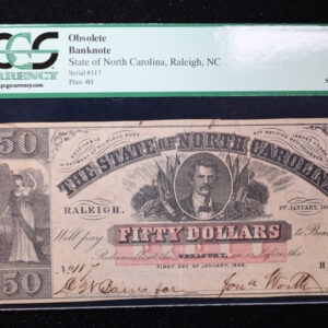 1863 $50., State of North Carolina., Raleigh., PCGS EF-45., Store #GNC016