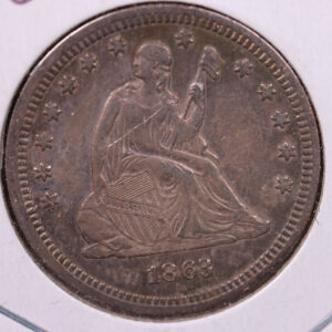 1863 Liberty Seated Quarter., About Circulated Coin., Store#1089
