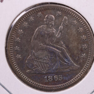 1863 Liberty Seated Quarter., Mint State., Uncirculated Coin., Store#1088