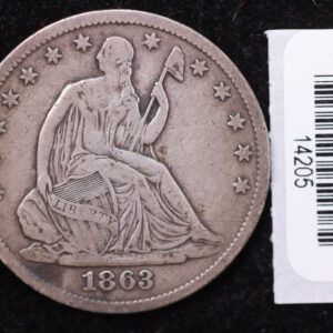 1863 Seated Liberty Half Dollar, Affordable Collectible Circulated Coin, Store #14205