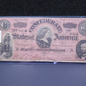 1864 $100 C.S.A. Note, Civil War Era Currency. Store Sale #04808