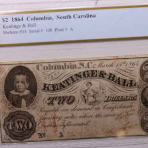 1864 $2., KEATINGE & BALL., Columbia, S.C., PCGS VF-20., Store #GSC001