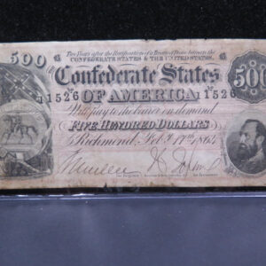 1864 $500 C.S.A. Note, Civil War Era Currency. Store Sale #04809