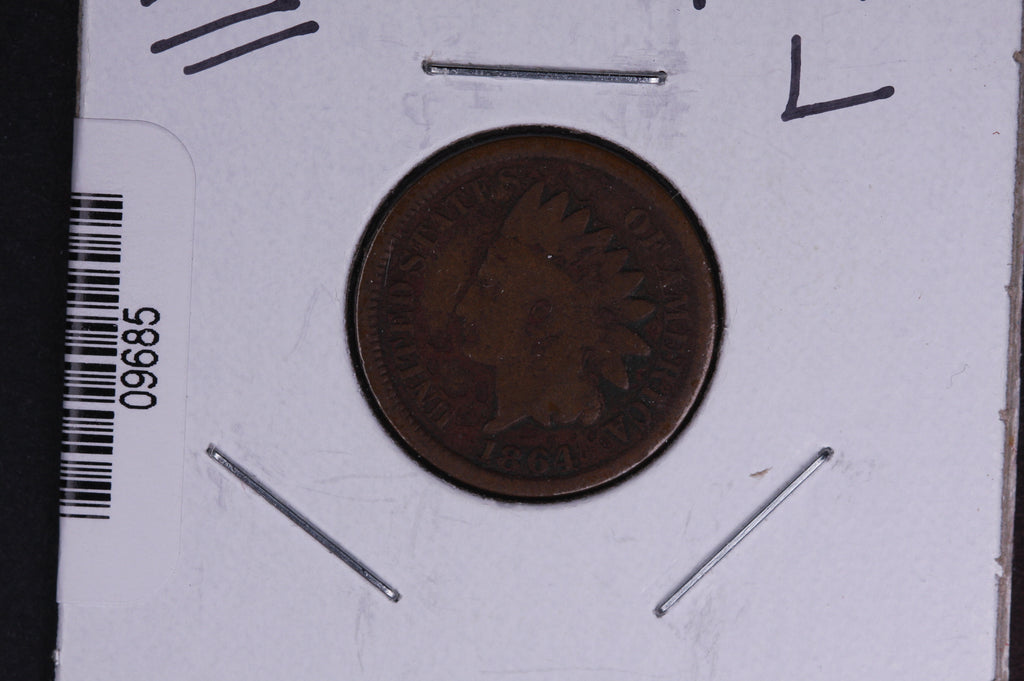 1864 Indian Head Small Cent, With "L". Affordable Collectible Coin. Store # 09685