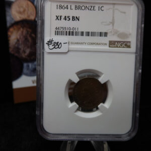1864 Indian Head Small Cent, With L. NGC Graded XF45 BN. Store # 08490