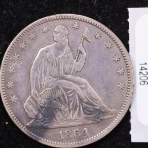 1864 Seated Liberty Half Dollar, Affordable Collectible Circulated Coin, Store #14206
