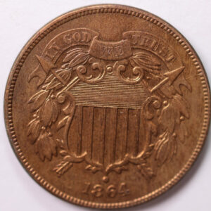 1864 Two Cent Piece., Brown Mint State., Uncirculated Coin., STORE #1884