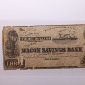 1865 $3, MACON SAVINGS BANK., GA., Obsolete Currency., Store #GA025