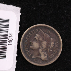 1865 Three Cent Copper Nickel (CN). Affordable Collectible Coin. Store #14614