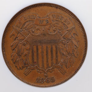 1865 Two Cent Piece., NGC Graded MS-63. Store #30005
