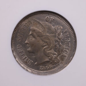 1866 3 Cent Nickel., (CN)., ANACS MS-62., Store #0870