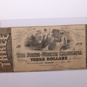 1866 $3., State of North Carolina., Obsolete Currency., Store #NC003