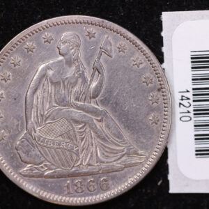 1866 Seated Liberty Half Dollar, Affordable Collectible Circulated Coin, Store #14210