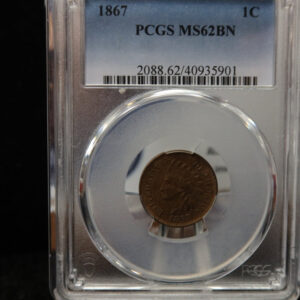1867 Indian Head Small Cent. PCGS Graded MS62 BN. Store # 08495