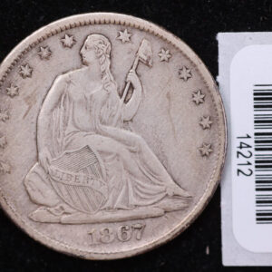 1867 Seated Liberty Half Dollar, Affordable Collectible Circulated Coin, Store #14212