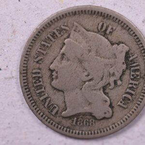 1868 3 Cent C.N., Very Good Circulated Coin., Store#1120