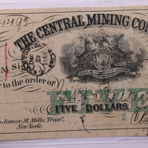 1868 $5, The Central Mining Co., Eagle Harbor, Michigan., Store #18629