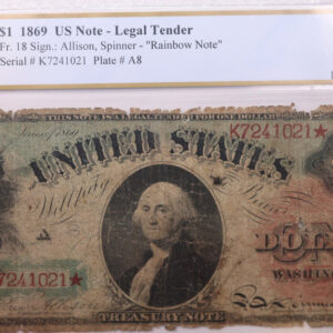 1869 $1., Legal Tender Note., PCGS VG-10., Store Sale #1509