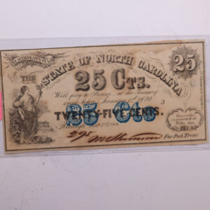 1870 25 Cents, Raleigh, N.C. Affordable Collectible Currency, Store #06204