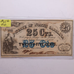 1870 25 Cents, Raleigh, N.C. Affordable Collectible Currency, Store #06205