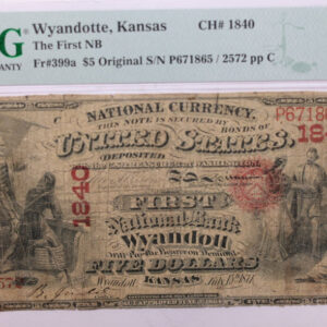 1871 $5., National Currency., "WYANDOTT, KS."., PMG Fine-12., Store #1817
