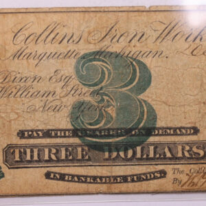 1872 $3, Collins Iron Works., Marquette, MICH., Store #18600