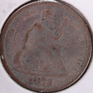 1872 Seated Liberty Silver Dime, Very Fine Circulated Coin, Store #d872.03