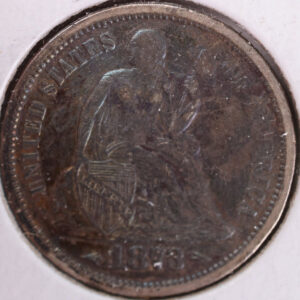 1873 Seated Liberty Silver Dime, Abt Uncirc+ Circulated Coin, Store #d873.01