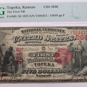 1875 $5., National Currency., "TOPEKA, KS"., PMG Fine-15., Store #1816
