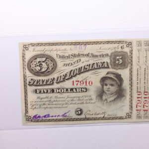1875/6 $5., Bond of State of Louisiana., Obsolete Currency., Store #LA004.
