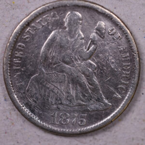 1875-CC Seated Liberty Dime., Extra Fine Details Circulated Coin., Store#1126