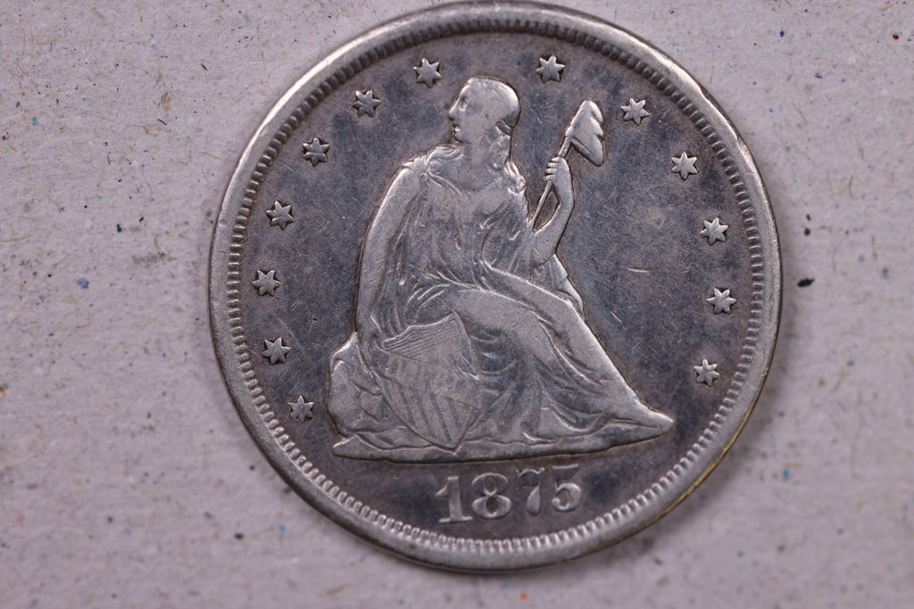 1875-CC Seated Liberty, Twenty Cent Piece., V.F. Circulated Coin., Store#1128