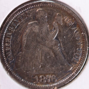1876-CC Seated Liberty Silver Dime, Very Fine Circulated Coin, Store #d876C01