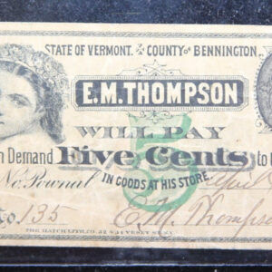 1876 Store Script, E.M. Thompson, Obsolete Currency, Store Sale 093077