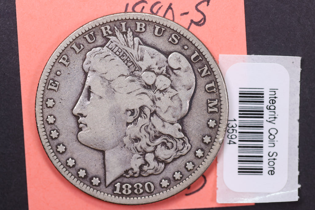 1880-S Morgan Silver Dollar, Affordable Circulated Coin, Store #13594