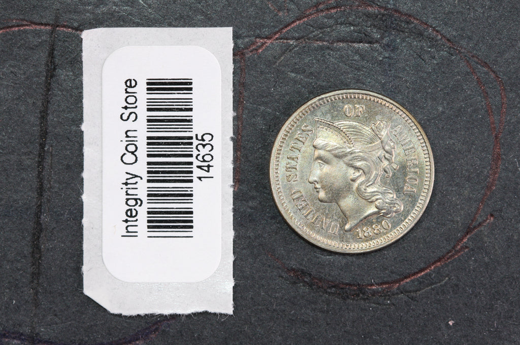 1880 Three Cent Copper Nickel (CN). Affordable Collectible Coin. Store #14635