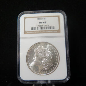 1881-S Morgan Silver Dollar, NGC Graded MS 64 UNC. Store #03109