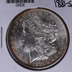 1881-S Morgan Silver Dollar, Un-Circulated Coin, Store #04608