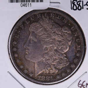 1881-S Morgan Silver Dollar, Un-Circulated condition, Toned. Store #04611