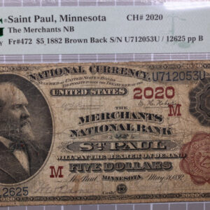 1882 $5., Saint Paul, MN., Brown Back., PMG F15., National Currency., #0816