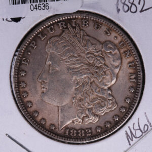 1882 Morgan Silver Dollar, Un-Circulated, Toned condition. Coin Store #04636