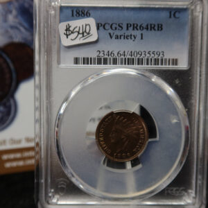 1886 Indian Head Small Cent. Variety I. PCGS Graded PR64 RB. Store # 08507