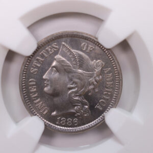 1886 Three Cent Piece, Rare Date, Green CAC, NGC PF-66., SALE #88210